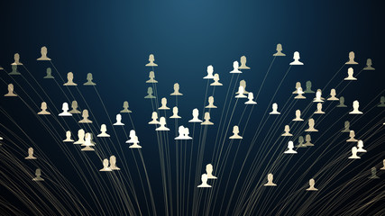 Fototapeta na wymiar connected avatars of men and women, illustration of network for communication, business relations, social media, technology, global village, community connections
