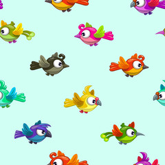 Seamless pattern with cute cartoon little birds