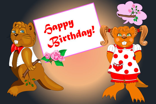 beavers in the style of animation happy birthday
