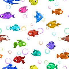 Seamless pattern with colorful fishes