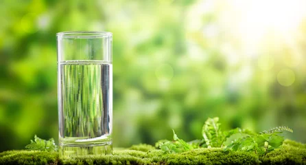 Tuinposter Glass of water on green moss © powerstock