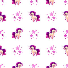 Cute seamless pattern with little cartoon horse