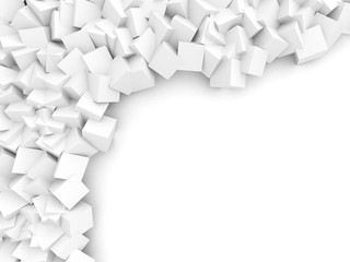 Abstract White Background with Chaotic Cubes Decoration