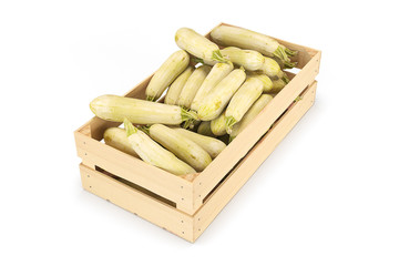 Squash in a wooden box. Isolated. 3D rendering