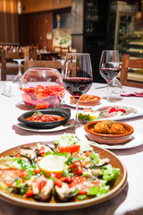 tradirional spanish cuisine paella with mussels and vegetables w
