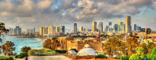 Panorama of the Mediterranean waterfront in Tel Aviv - obrazy, fototapety, plakaty