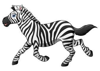 Fototapeta na wymiar Happy zebra cartoon running