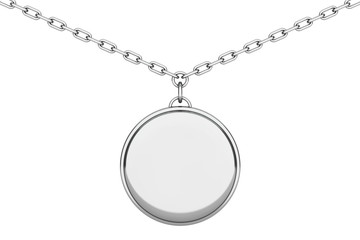 Silver Medallion on chain. 3d Rendering