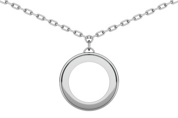 Silver Medallion on chain with Blank Space for Your Photo. 3d Re