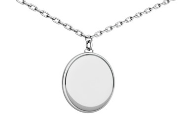 Silver Medallion on chain. 3d Rendering