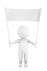 3d Person with Blank Placard Banner in Hands. 3d Rendering