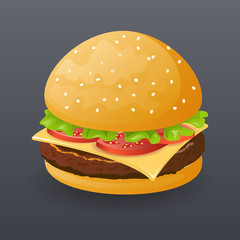 Realistic Hamburger Fast Food Icon Retro Cartoon Symbol Template Vector Illustration