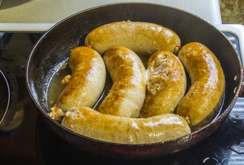 Home-made white sausage out pigs and calf meat