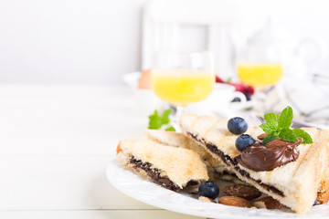 Breakfast toast with chocolate nut paste