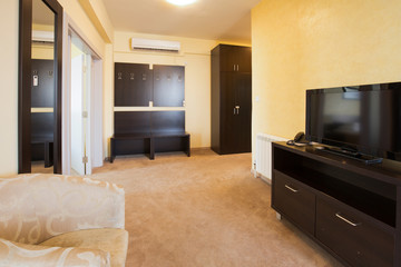 Modern elegant hotel bedroom interior