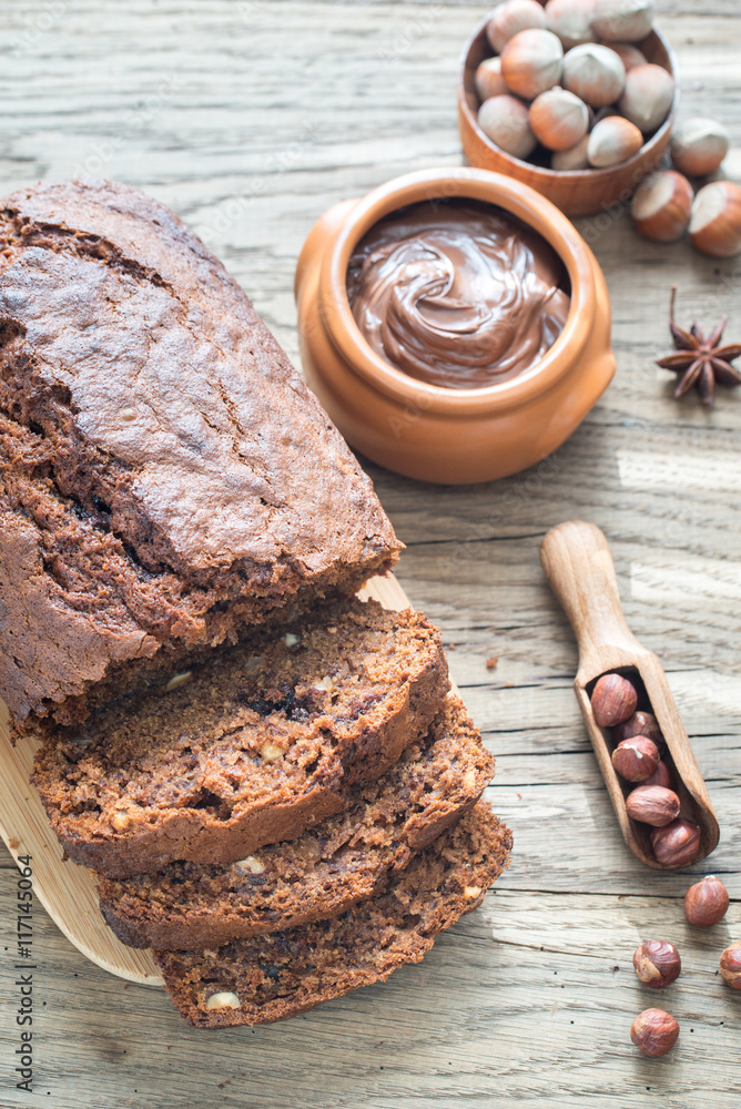 Wall mural loaf of banana-chocolate bread with chocolate cream