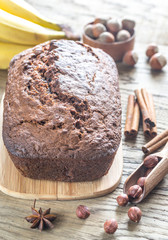Loaf of banana-chocolate bread with chocolate cream