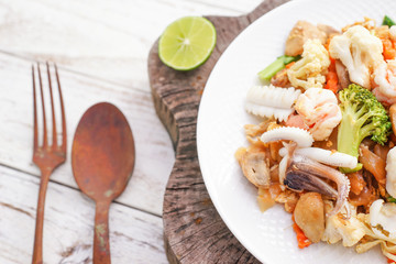 Seafood Fried Noodles with Sweet Soy Sauce