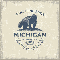 Мичиган, стилизованная эмблема штата Америки, Росомаха, винтаж