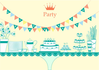 Dessert table for a party,vector illustrations