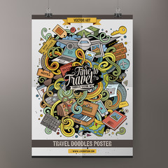 Cartoon vector hand drawn doodles travel poster