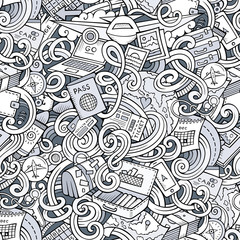 Cartoon doodles travel planning seamless pattern