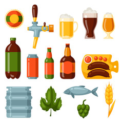 Beer icon and objects set for design