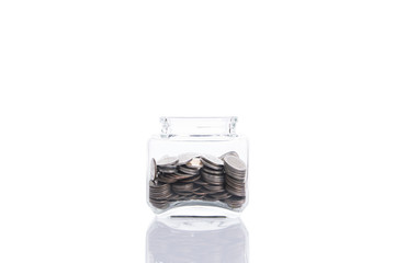 saving money concept, growing money on piggy bank.  isolated on white background.