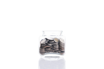 saving money concept, growing money on piggy bank.  isolated on white background.