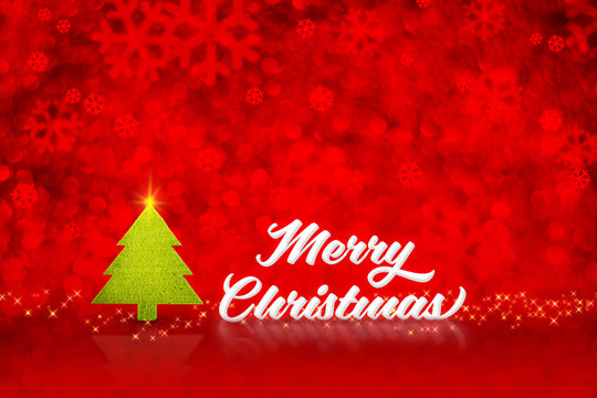 White Merry Christmas word and xmas tree with sparkling start li