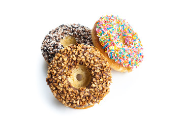 various donuts on white background