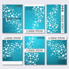 Fototapeta na wymiar Set of business templates for brochure, flyer, cover magazine in A4 size. Structure molecule DNA and neurons. Geometric abstract background. Medicine, science, technology. Vector illustration.