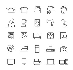 Set of Quality Isolated Universal Standard Minimal Simple Home Appliances Black Thin Line Icons on White Background.
