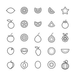 Set of Quality Isolated Universal Standard Minimal Simple Black Thin Line Fruit Icons on White Background. 