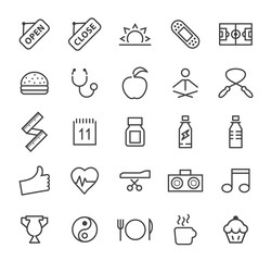 Set of Quality Isolated Universal Standard Minimal Simple Fitness Black Thin Line Icons on White Background. 