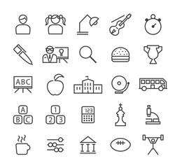 Set of Quality Isolated Universal Standard Minimal Simple Education Black Thin Line Icons on White Background. 