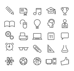 Set of Minimal Simple Elegant Black Education Thin Line Icons on White Background. 