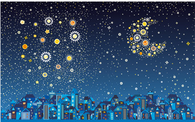 Obraz na płótnie Canvas Beautiful night city with the stars