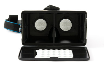 VR. Black virtual reality headset isolated on white background

