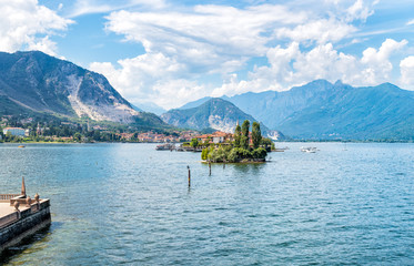 Landscape of lake Maggiore with Fishermen Island (Isola dei Pescatori). View from Island Bella.
