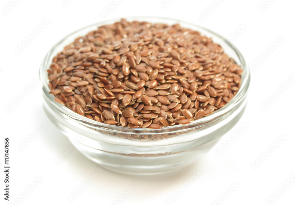 Poster flax seeds isolated on white