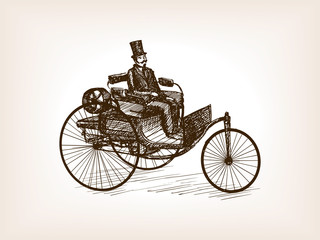 Fototapeta na wymiar Vintage gentleman drive car sketch vector