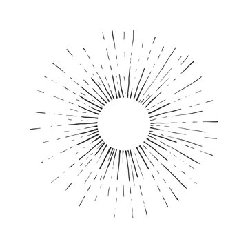 Sun engraving style vector illustration