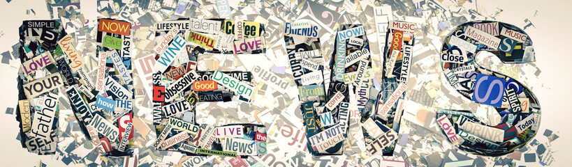 the word NEWS  Made from random cutout words