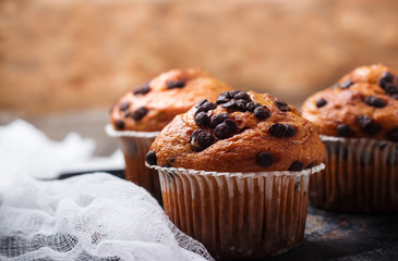 Homemade chocolate chip muffins for breakfast