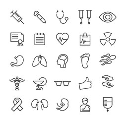 Set of Quality Isolated Universal Standard Minimal Simple Black Thin Line Medical Icons on White Background.