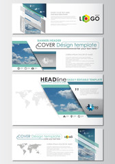 Social media and email headers set, modern banners. Business templates. Cover design template, easy editable, abstract blue flat layouts in popular formats, vector illustration