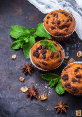 Homemade chocolate chip muffins for breakfast