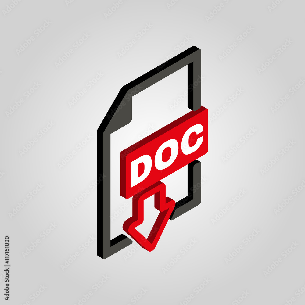Poster the doc icon.3d isometric. text file format symbol. flat vector