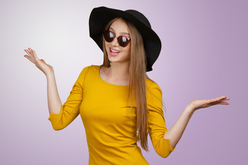 Fashion studio portrait of beautiful young fair hair woman